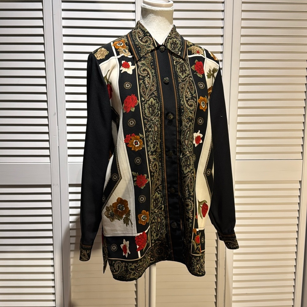 Elegant Black and Red Floral Blouse